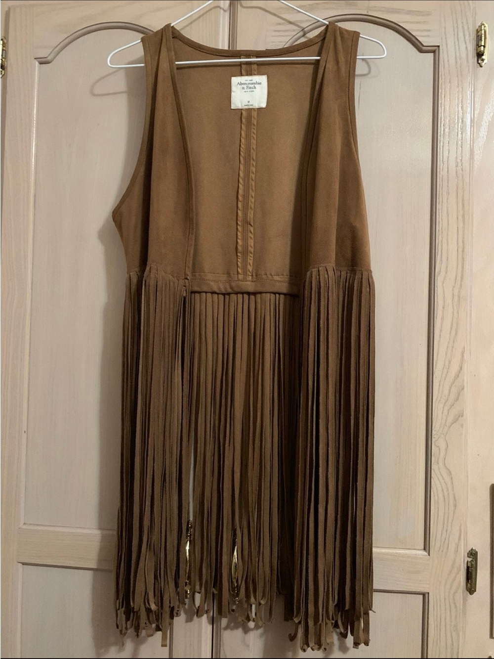 Vintage Abercrombie & Fitch Brown Suede Fringe Vest Dress Size Medium